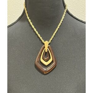 Vintage Avon MCM Necklace Marbled Lucite and Gold Tone Pendant 27 Inches